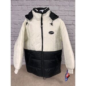 Vintage Rooky Reversible‎ Puffer Jacket Hooded Water Resistant Black White XL